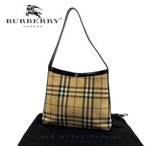 BURBERRY Nova Check Shoulder Bag Hand bag PVC Leather Beige Auth Used From JPN - Picture 1 of 8
