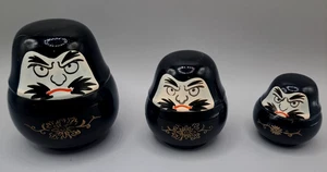 Vintage 1950’s Sake Japanese Nesting Drinking Game 3 Daruma Dolls Hand Made - Bild 1 von 10