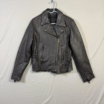 Dream Apparel Leather Jacket Womens Small Black Motorcycle Asymmetrical Zip - Image 1 of 4