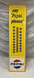 Vtg “Say Pepsi Please” Wall Thermometer M-165 Yellow Stout Signs - Picture 1 of 12