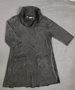Soft Surroundings Crinkled Cotton Mock Boho French Terry Tunic Gray Size Medium - Picture 1 of 8