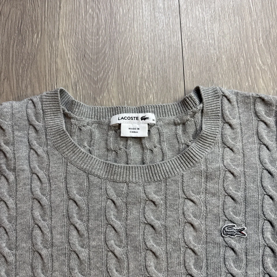 Suéter para Mujer LACOSTE Gris Tejido con Cable Talla 36 Pequeño Pullover Eslabón Pescador Foto 1 de 4