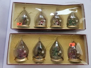 Vintage Set Of 8 Kirkland Blown Glass Teardrop Christmas Ornaments Open Boxes - Picture 1 of 15