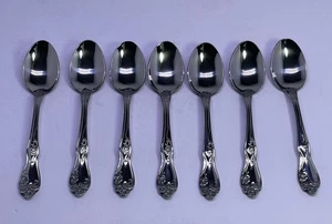 Juego de 7 cucharas de postre brillantes florales vintage nuevas oneida de acero inoxidable 18/0 - Imagen 1 de 5