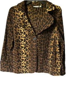 Women’s Size 1X Susan Graver Animal Print Fleece Jacket W/Oversized Notch Collar - Picture 1 of 6