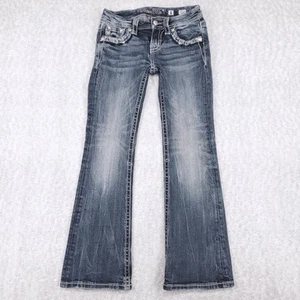 Miss Me Girl Boot Cut Jeans Sz 8 Blue Whiskers Rhinestone Embroidered JK7320B2 - Picture 1 of 14