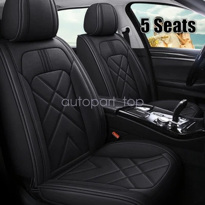 For Chevrolet Car Seat Covers 5-Seat Set Front & Rear PU Leather Cushion Black - Image 1 of 4