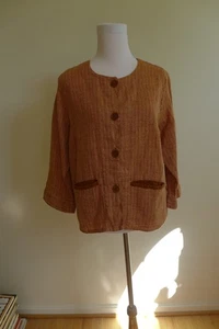 Auburn brown and white Flax women's shirt jacket by Jeanne Englehart size Small - Picture 1 of 8