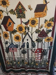 Vintage Birdhouses and Sunflowers woven tapestry blanket - Picture 1 of 8