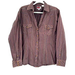 Brooks & Dunn Panhandle Slim Western Pearl Snap Shirt Women's XL Brown V-Neck - Picture 1 of 6