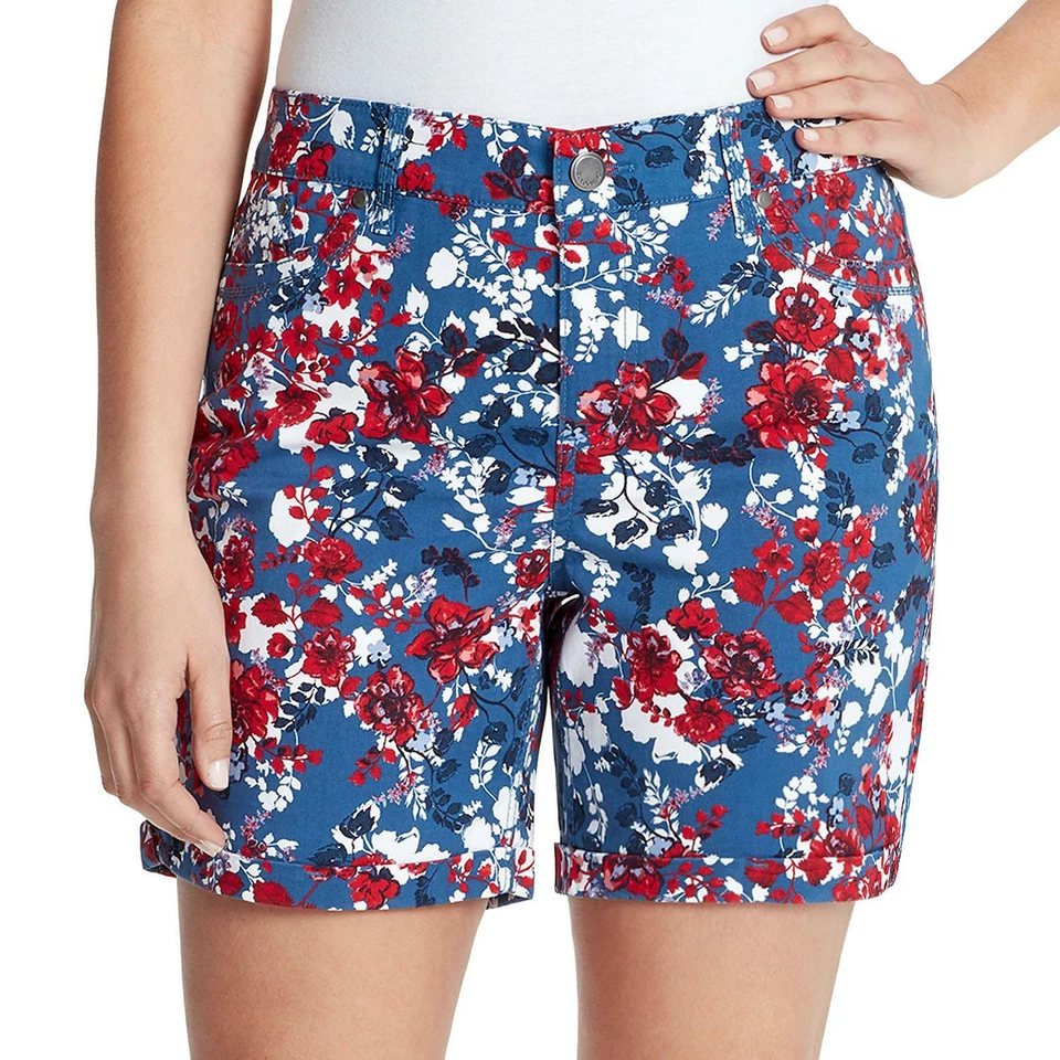 Bandolino Womens Harborside Overcast Floral Amy 5 Pocket Shorts Size 14