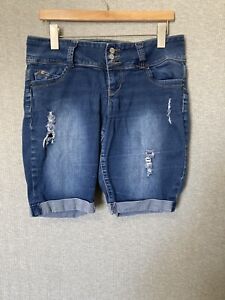 YMI Wanna Betta Butt Bermuda Jean Shorts Junior 11 Distressed Embroidered Cuffed