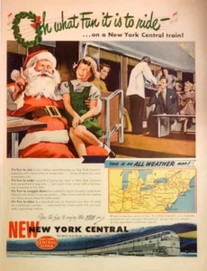 New York Central System Rail Santa Christmas Large Color Full-Page Print Ad 1948 - Picture 1 of 4