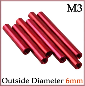 Deep Red M3 Aluminum Column Round Threaded Sleeve Stud Standoff Nut OD 6mm - Picture 1 of 8