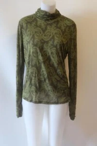 Womens Lynn Ritchie Green Brown Floral Silk Turtleneck Top XL * - Picture 1 of 9