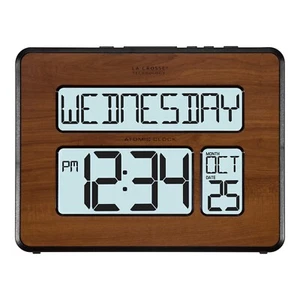 513-1419BL-WA La Crosse Technology Atomic Digital Wall Clock Backlight - Walnut - Picture 1 of 12
