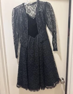 GUNNE SAX JESSICA MCCLINTOCK SZ 3 Vintage Black LACE VELVET DRESS GOTH WEDNESDAY - Picture 1 of 9