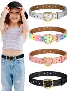 4 Pcs Girls Belt Size Aged 3-12 Kids PU Leather Waist Hollow Heart Design Kid... - Picture 1 of 7