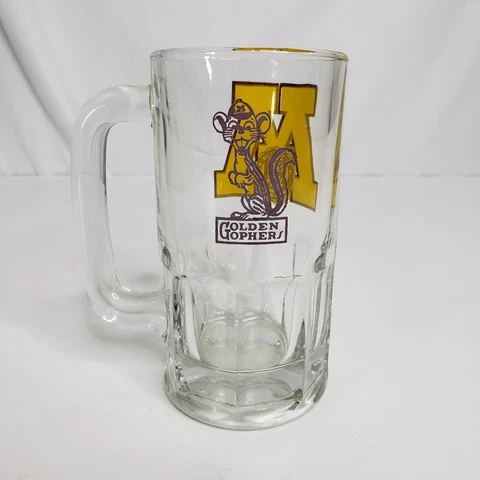 Vtg 80s University of Minnesota Golden Gophers Beer Glass Tall Old Mascot Cover
