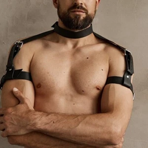 Anello da braccio uomo sexy erotico cinturino in pelle con collo bondage braccio gioielli senza schienale - Foto 1 di 9
