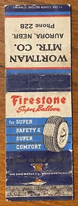 Vintage Firestone Tires Matchbook Cover Ad Aurora, Nebraska a0747 - Picture 1 of 2