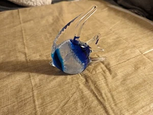 Vintage Hand Blown Art Glass Angel Fish Figurine Paperweight Cobalt Blue 4"X4" - Picture 1 of 4