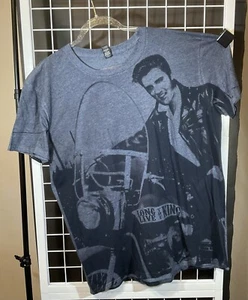 Damen-T-Shirt blau & schwarz ELVIS PRESLEY "Sitting on a Motorcycle", XL - Bild 1 von 6