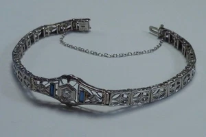 18K White Gold Filigree Sapphire & Diamond Polaris Bracelet, 7.5" - Picture 1 of 5
