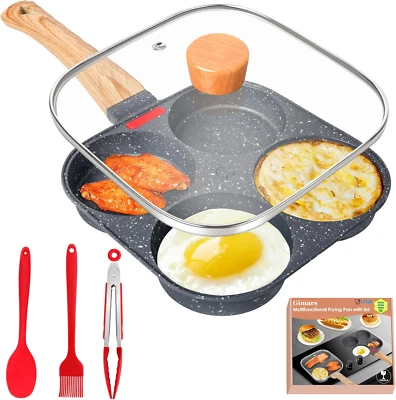 Padella Pancake Con Coperchio Padella Antiaderente per Frittata a 4 Stampi in Al - Immagine 1 di 4