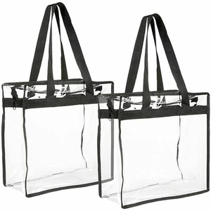 2-Pack Clear Transparent Tote Bag PVC w/Zipper Stadium Approved Should Handbag - Picture 1 of 12