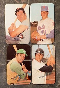 1971 TOPPS SUPER BASEBALL CARDS (4) BROOKS, YASTRZEMSKI, TOM SEAVER, JACKSON FN!