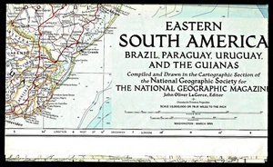 1955-3 National Geographic Map EASTERN SOUTH AMERICA Brazil UR AR PY March (546) - Picture 1 of 3