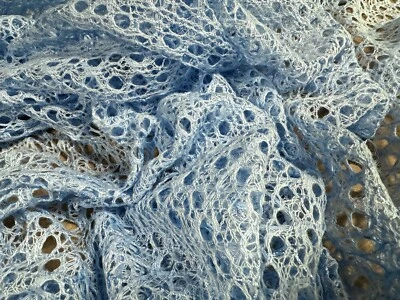Crochet Knit Lace Dress Fabric With Sequins, Per Metre - Sky Blue - Image 1 of 3