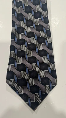 真丝领带复古男式 Louis Feraud 灰色带蓝色编织 — 第 1/3 张图片