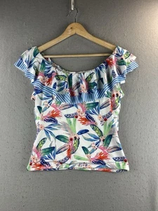 Neu Oasis Tankini Oberteil Gr. Large weiß tropisch Blumen gefüttert Strand Bademode - Bild 1 von 9