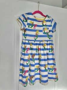 Mini Boden Short-sleeved Fun Jersey Dress Surf Blue Mermaid Stripe Size 7/8 - Picture 1 of 4