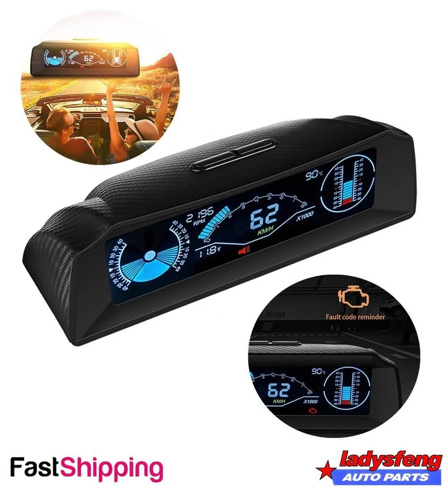 Coche OBD2 Multifunción Medidor HUD Head-Up-Digital Velocímetro Pantalla Pendiente Foto 1 de 4