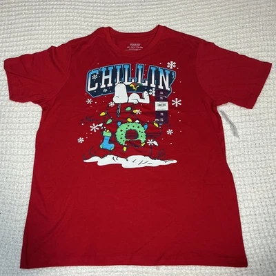 Snoopy Chillin Christmas shirt Boy 18 XXL Red Short Sleeve Woodstock Peanuts NEW - Image 1 of 4