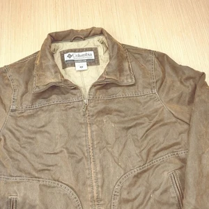 Vintage Columbia Bomberjacke Herren mittelbraun gewachste Baumwolle durchgehender Reißverschluss isoliert - Bild 1 von 9