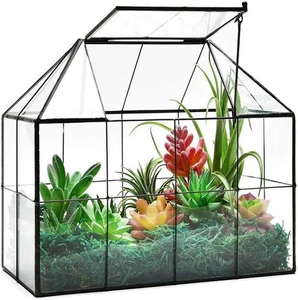 Großes Glas Gewächshaus Sukkulenten Pflanze Terrarium mit Deckel geometrische Tischplatte - Bild 1 von 9