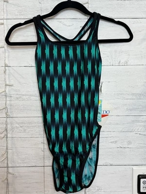 Vtg NWT Speedo One Piece Green & Black Geo Swim Suit 32/8 Made In USA  90s Pool - Image 1 of 4