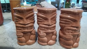 3 Ceramic Tiki Salt Pepper Shaker Toothpick Set Hawaii Hawaiian Luau Tiki Bar - Picture 1 of 3