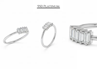 950 Platinum Baguette Diamond Cluster Ring - Elegant Sparkling Jewelry for Her - Image 1 of 4