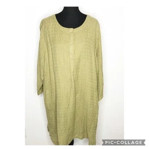 Soft Surroundings olive green linen blend button henley midi dress plus size 3X - Picture 1 of 15