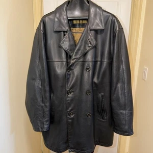 Vintage Men’s Andrew Marc New York Black Double Breasted Leather Jacket Coat XL - Picture 1 of 18