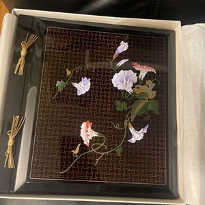 NEW Vintage Retro Japanese Black Lacquer Flower Wood Photo Album - Picture 1 of 1