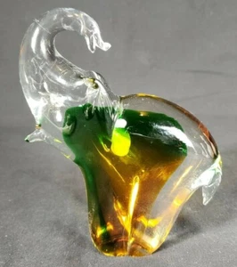 Murano Made in Italy Venezia Glass Clear Green Amber Elephant Figurine - Picture 1 of 7