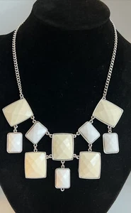 NECKLACE Cookie Lee Silver Tone White Beige Square Rectangle Beads, Bib Style - Picture 1 of 4