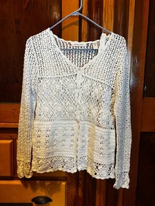 Vintage Amanda Smith White Crochet Cardigan with Tank/Shell Size Small - Picture 1 of 9