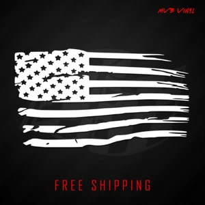 Distressed Tattered American Flag Vinyl Decal Sticker | Ripped Torn USA 641 - Picture 1 of 7